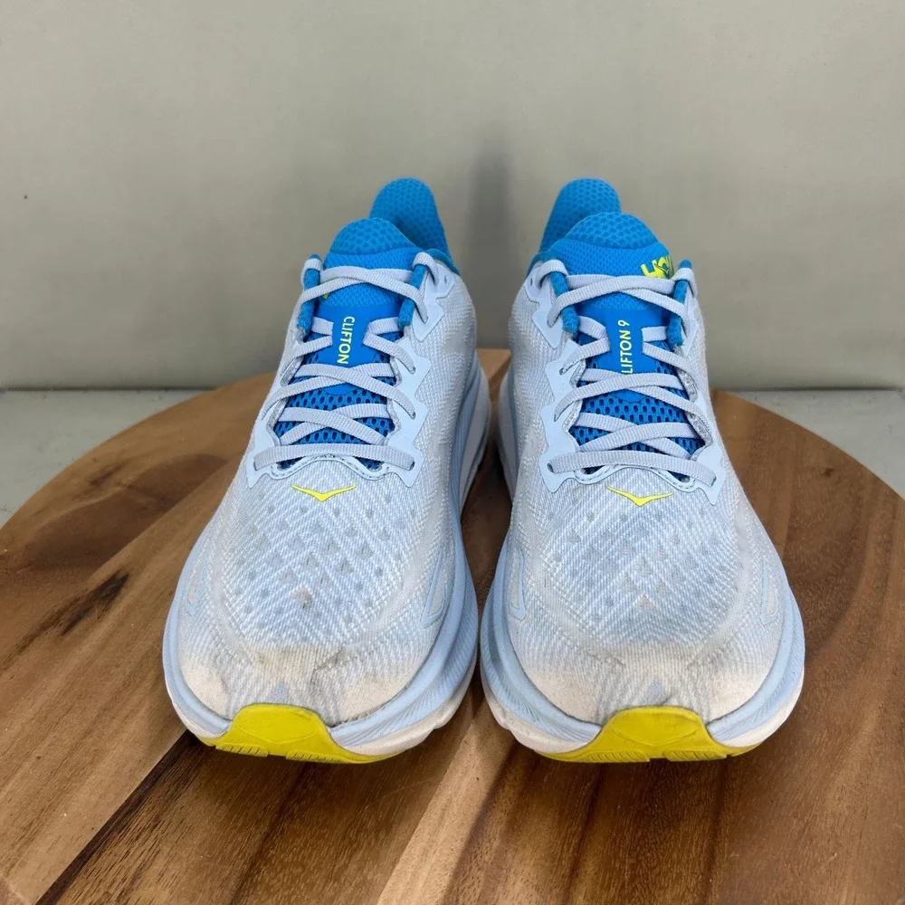 Hoka Clifton 9 Mens Running Shoes Blue White Yellow Cushioned Comfort Size 12 D
